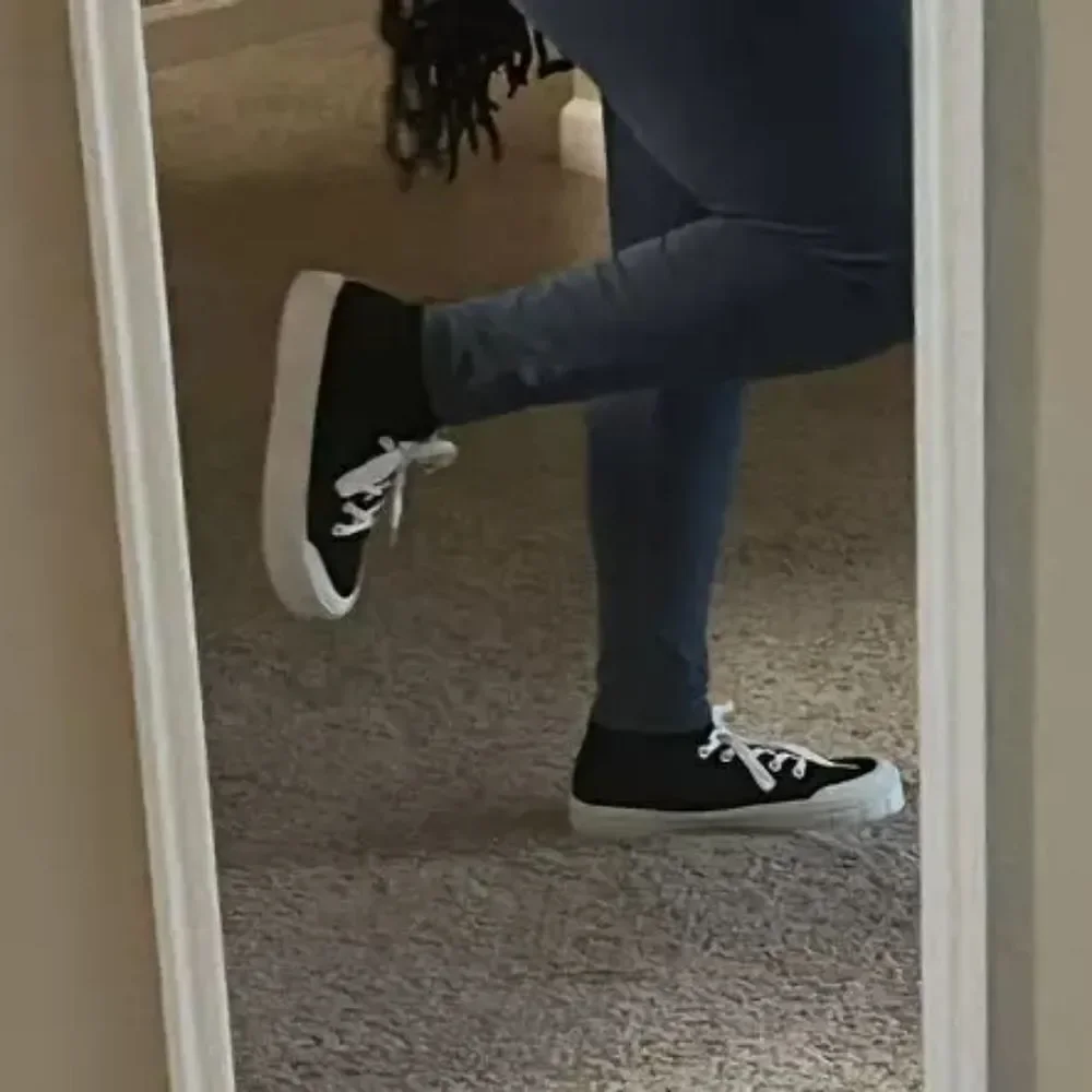 Ladies Black And White Platform Canvas Sneakers